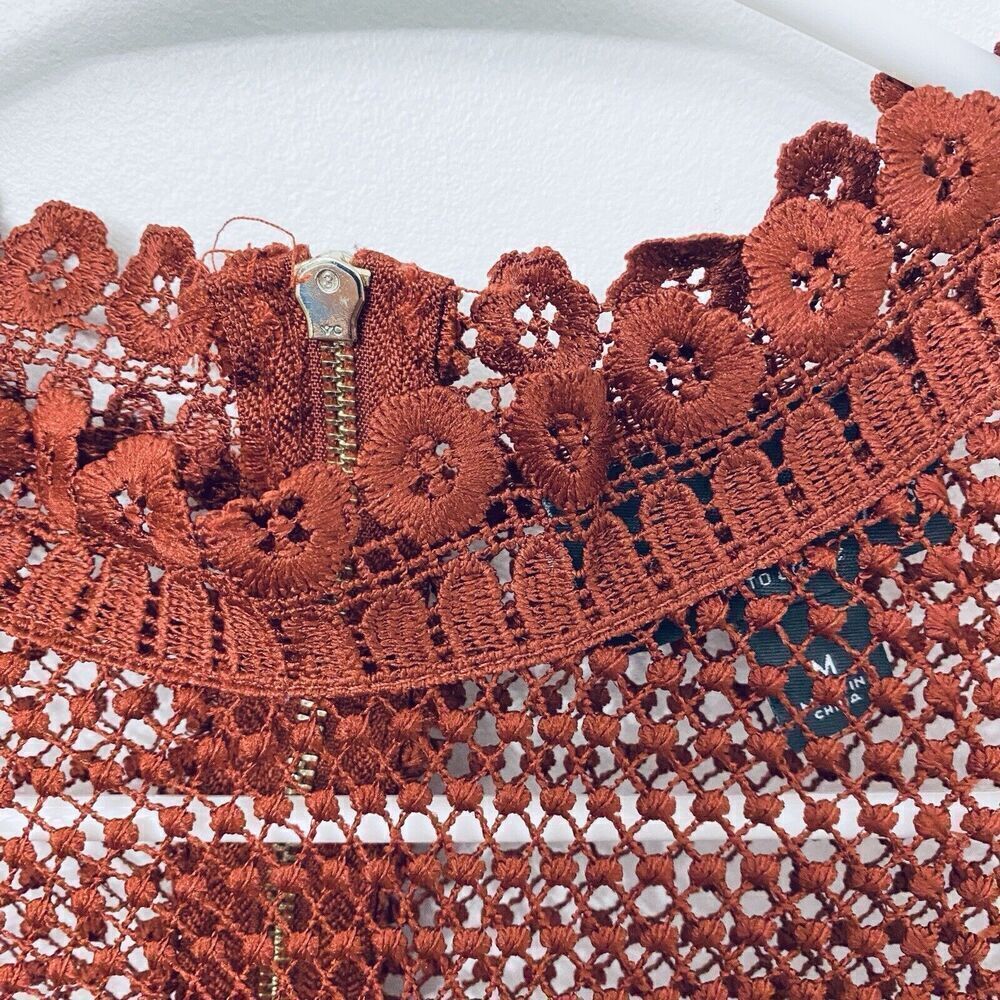 BOLD ELEMENTS LACEY Rust Orange Zipper Overlay Top SIze MEDIUM Bell Sleeve - Picture 13 of 15